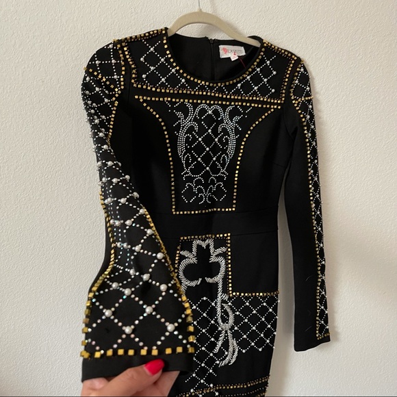 Black Bodycon Dress with Rhinestones - Picture 9 of 13
